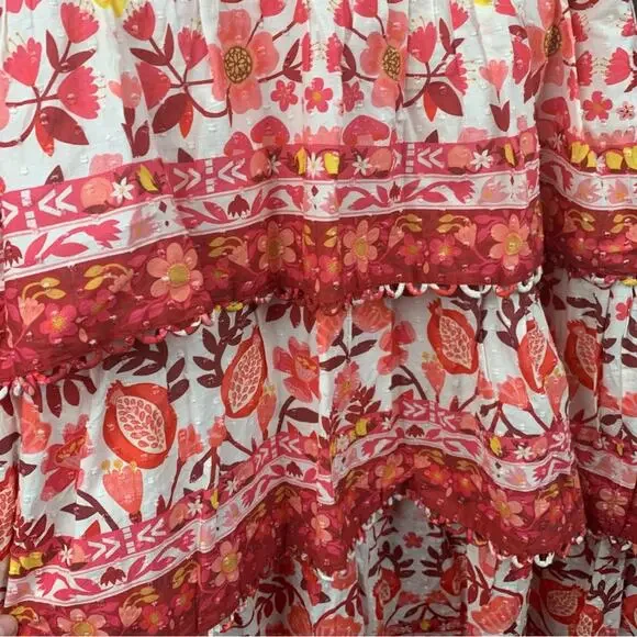 Farm Rio size XS romantic orchard tiered midi dress pink red white - Picture 8 of 15